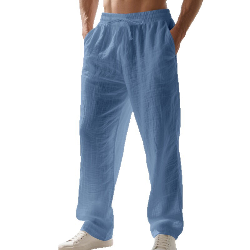 Men’s Linen Casual Pants – Solid Color Loose Fit Wide Leg Summer Beach Trousers
