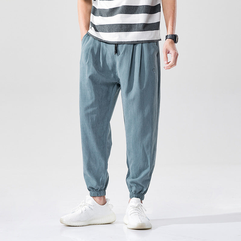 Men’s Summer Loose Casual Trousers – Thin Cotton Nine-Length Pants