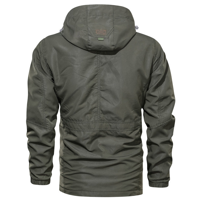 Men’s Medium-Long Casual Outdoor Hooded Jacket – Plus Size Zip-Up Coat