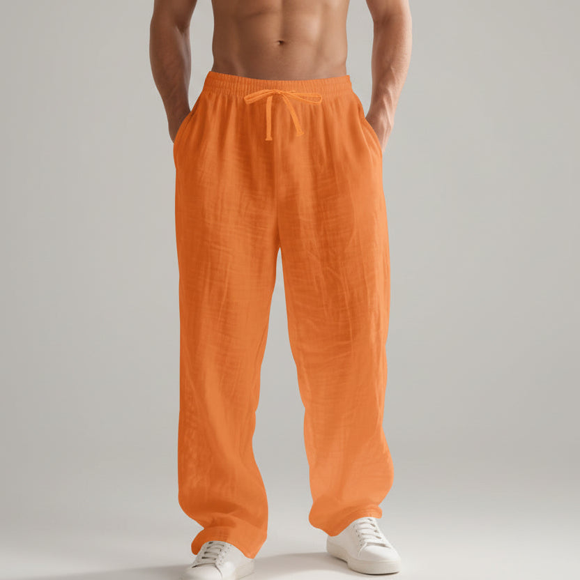 Men’s Linen Casual Pants – Solid Color Loose Fit Wide Leg Summer Beach Trousers