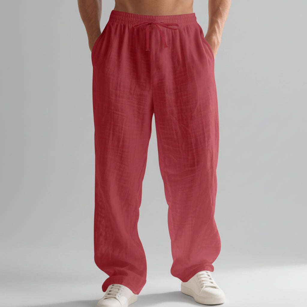 Men’s Linen Casual Pants – Solid Color Loose Fit Wide Leg Summer Beach Trousers