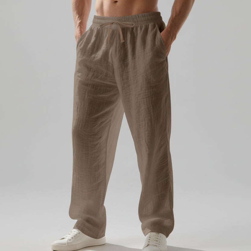 Men’s Linen Casual Pants – Solid Color Loose Fit Wide Leg Summer Beach Trousers