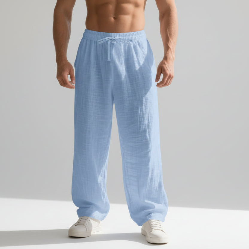 Men’s Linen Casual Pants – Solid Color Loose Fit Wide Leg Summer Beach Trousers