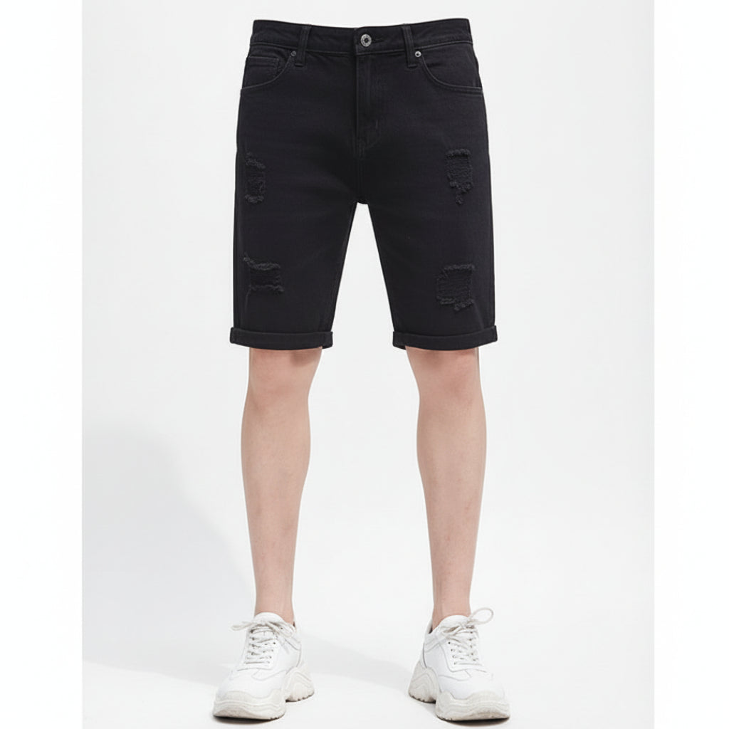 Men’s Korean Style Denim Shorts – Loose Straight Fit Washed Cotton