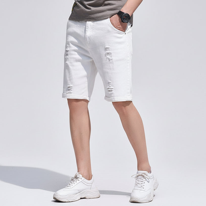 Men’s Korean Style Denim Shorts – Loose Straight Fit Washed Cotton