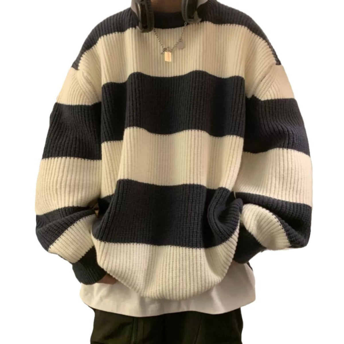 Men's Vintage Stripe Knitwear Coat – Loose Pullover Sweater