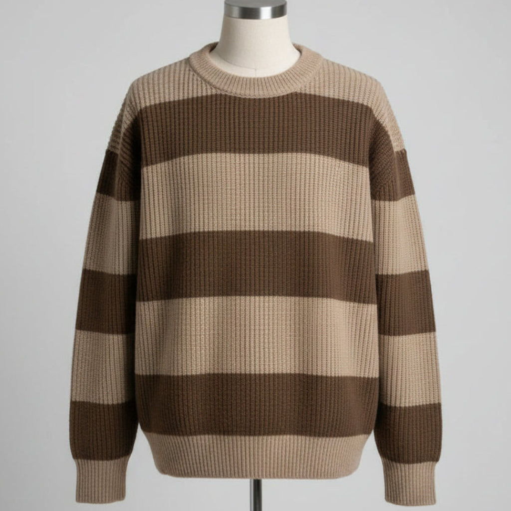 Men's Vintage Stripe Knitwear Coat – Loose Pullover Sweater