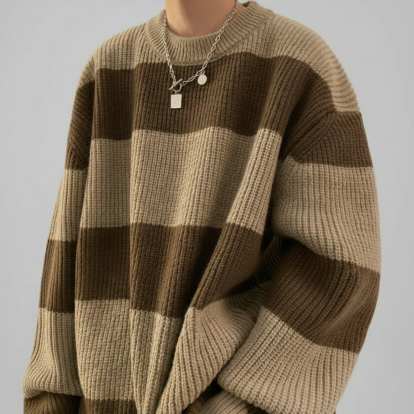 Men's Vintage Stripe Knitwear Coat – Loose Pullover Sweater