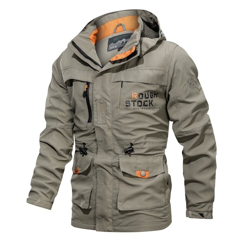 Men’s Medium-Long Casual Outdoor Hooded Jacket – Plus Size Zip-Up Coat