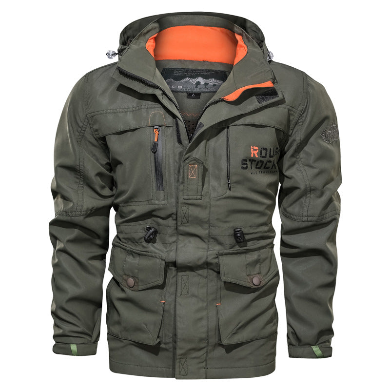 Men’s Medium-Long Casual Outdoor Hooded Jacket – Plus Size Zip-Up Coat