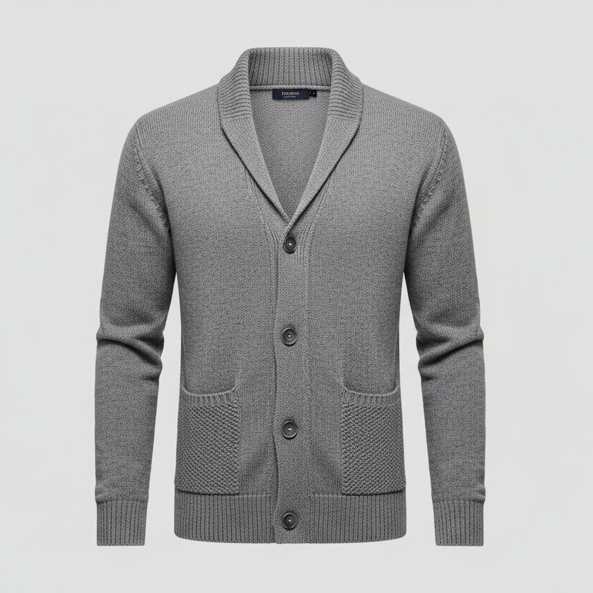 Men’s Simple Stylish Slim Knitwear Sweater – Lapel Collar Long Sleeve Grey Slim Fit Knit Pullover