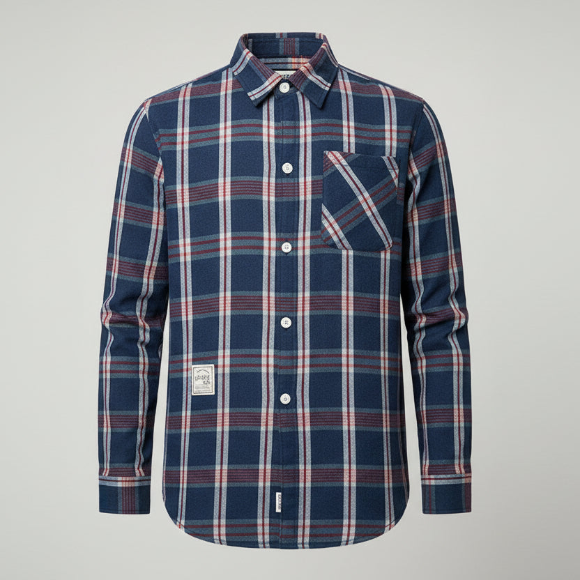 Men’s South Korean Fashion Grid Pattern Shirt – Slim Fit Long Sleeve Cotton Cardigan Top
