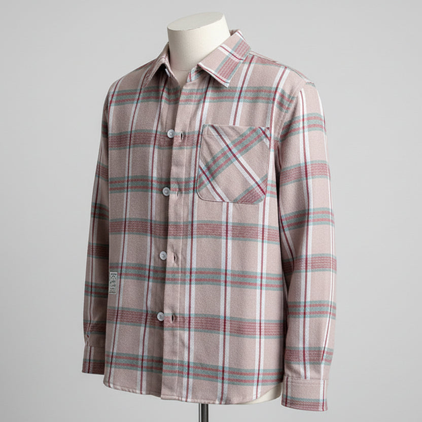 Men’s South Korean Fashion Grid Pattern Shirt – Slim Fit Long Sleeve Cotton Cardigan Top